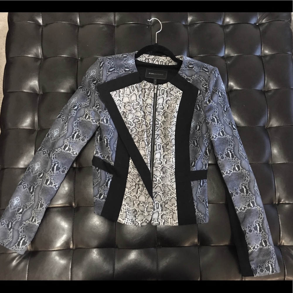 BCBGMaxAzria Snakeskin Print Blazer - Black and Gray